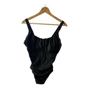 Women’s Black One Piece Swimsuit Size XL Shirred Front Tummy Control Minimizer